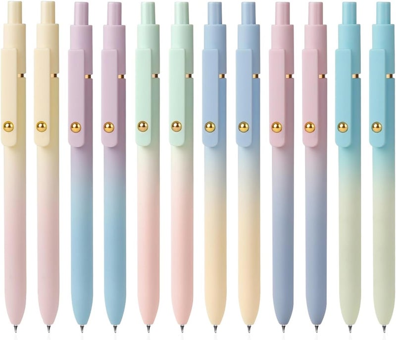 FIOVER Gel Pens, 12 Pcs 0.7mm Comfort Grip Quick Dry Black Ink Pens Fine Point Smooth Writing Pens, Cute Office Back to School Supplies Gifts for Women (12PCS Gradient Black Ink) - Image 1